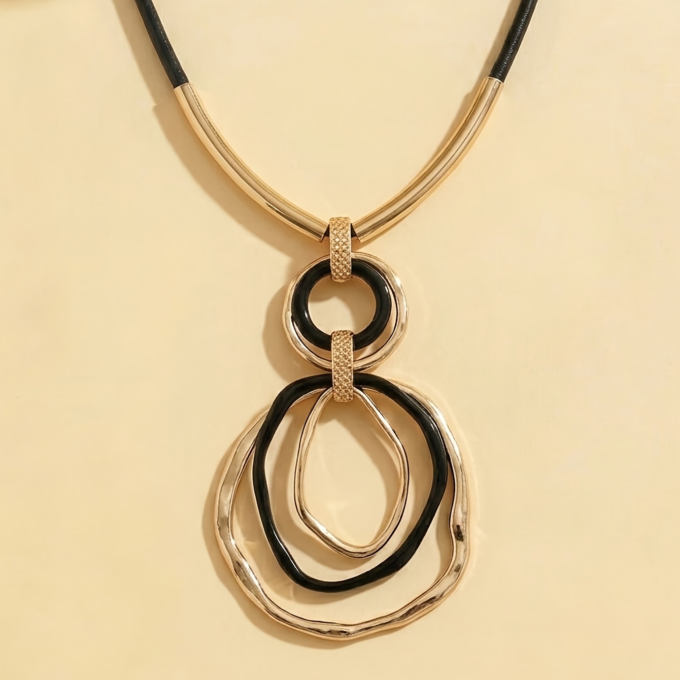 Women's Creative Geometric Round Black Rope Pendant Necklace